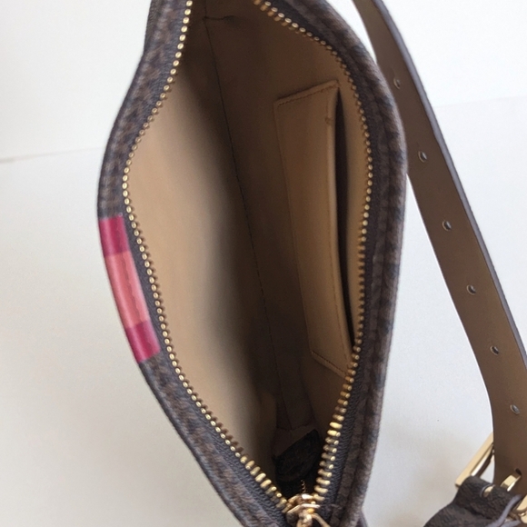 Michael Kors Belt Bag Fanny Pack Brown Signature Logo Magenta Pink Stripe S/ M - Picture 5 of 11